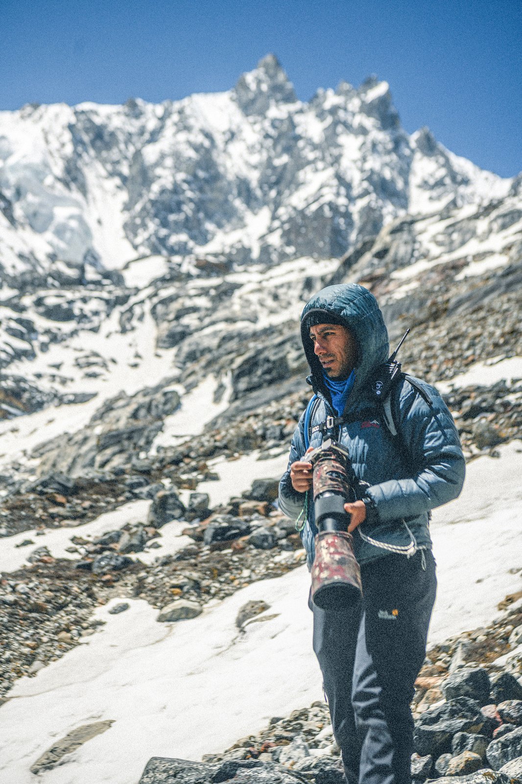 Ajay Narsingh Rana photographing in the Gokyo region